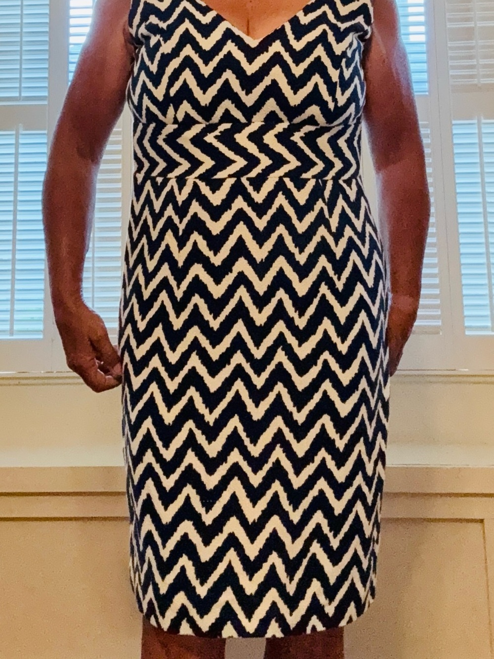 MILLY OF NEW YORK ORIGINAL Blue and White Chevron  Midi Sheath Dress